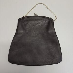 Vintage Hopper Kiss Lock Handbag Brown Leather Frame Clutch Purse 60s USA Made